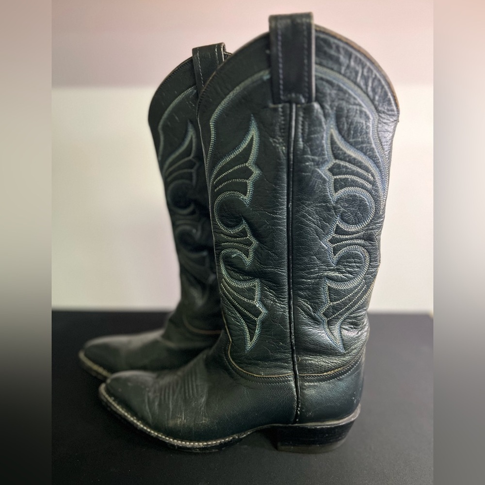 Leather Cowgirl Western Rodeo Blackout Boots